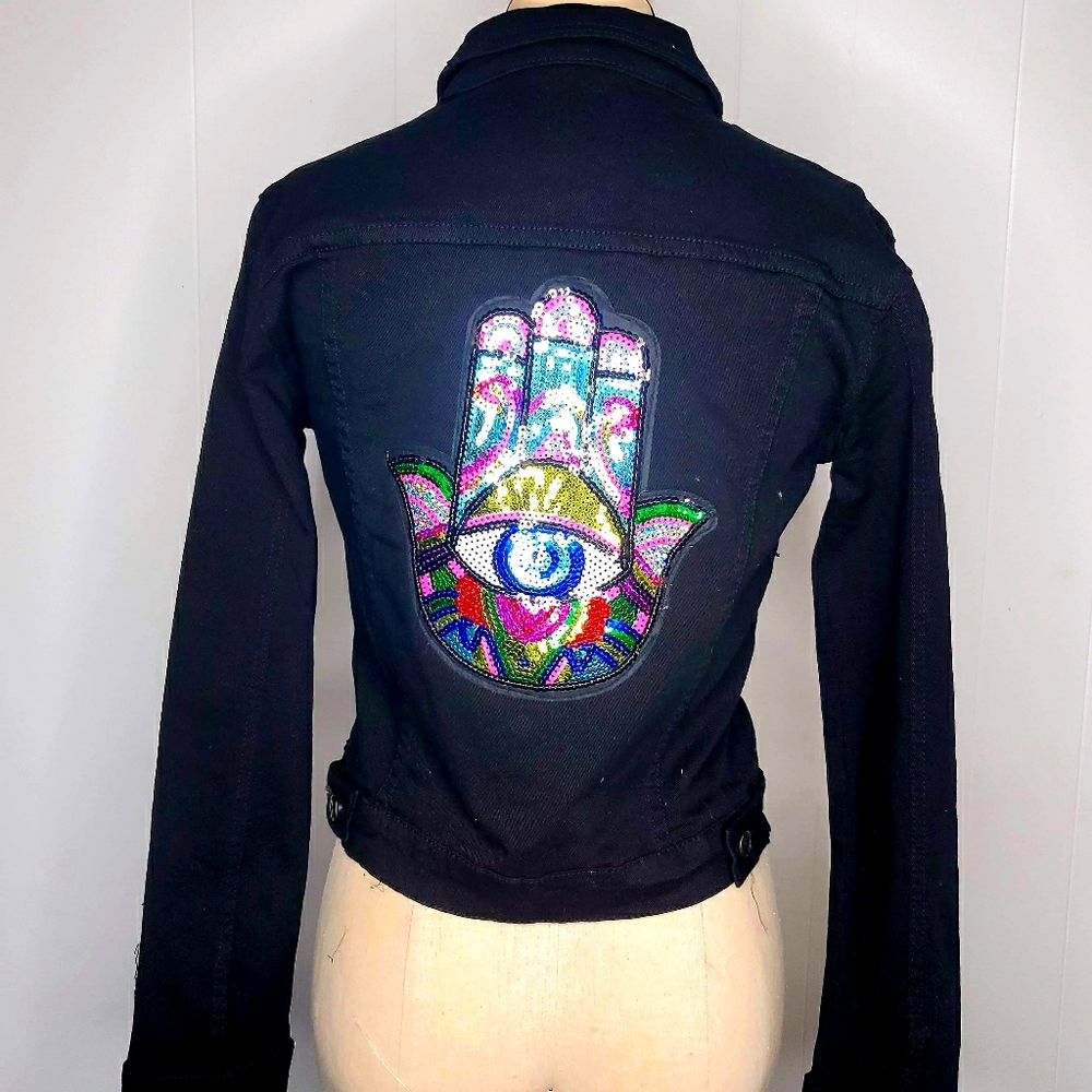 Black Stretch Jean Jacket w/ Patches (Stretch)